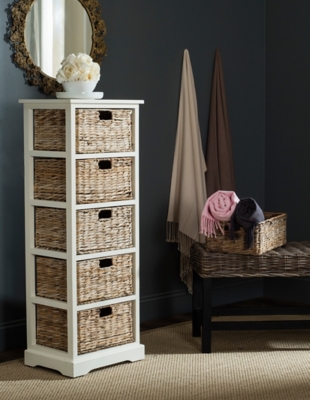 Safavieh Vedette 5 Wicker Basket Storage Tower, Distressed White, large