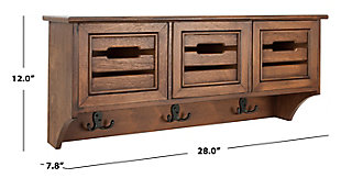 Designed with style and substance, this hanging 3-drawer wood wall rack saves valuable space. A must-have for the organized entryway or kitchen, its finely crafted compartments feature maximal storage and double hooks.Made of pine wood and manufactured wood | Brown finish | 3 drawers | 3 double prong hooks | Ready to hang