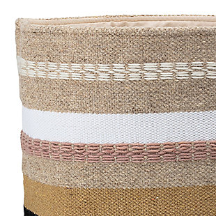Wool & Cotton Fabric Basket with Grey, Brown & Pink StripesMade of wool and cotton | Gray, brown and pink stripes | Decorative and practical | 14" round x 16" h
