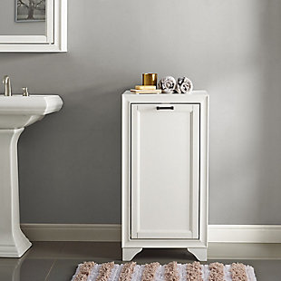 Bring a sense of order to your bathroom with this chic laundry hamper. Designed to add appeal while hiding its true function, its cottage styling and removable laundry bags provide an elegant use of space. At home in the tightest or most spacious bath, its compact footprint allows you to live in places.Pine frame with birch veneer | White finish | Metal hardware with distressed brass-tone finish | 2 removable cloth bags | Assembly required