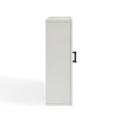 Side view of a tall white cabinet