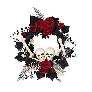 Halloween 24-inch Halloween Skeleton And Roses Wreath, , large