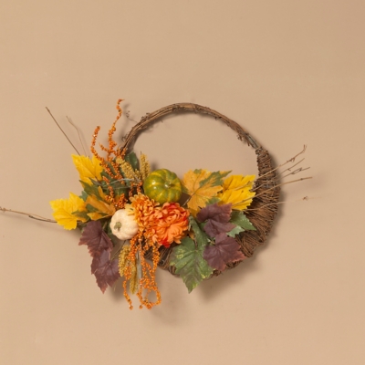 Fall 20-inch Diameter Cornucopia Wreath With Pumplins And Berries, , rollover