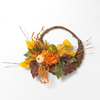 Fall 20-inch Diameter Cornucopia Wreath With Pumplins And Berries, , large