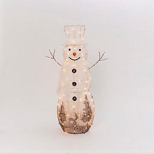 Christmas Led Lighted White Snowman With Scarf And Top Hat, , large