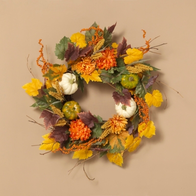 Fall 26-inch Harvest Wreath With Pumpkin And Berry Accents, , rollover