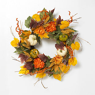 Fall 26-inch Harvest Wreath With Pumpkin And Berry Accents, , large