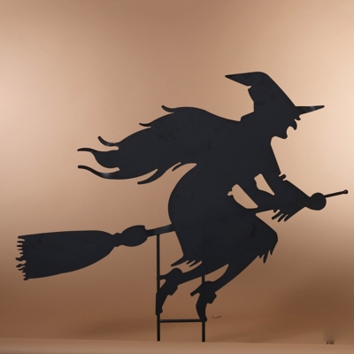 Halloween 43.5-inch Metal Witch On Broom Silhouette Yard Stake, , large