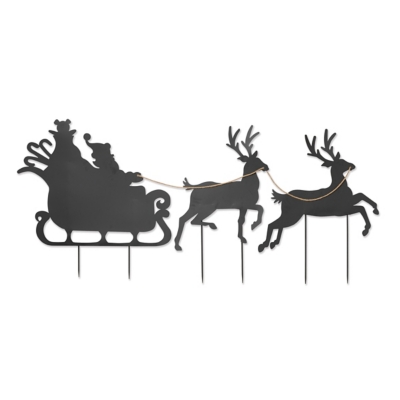 "Christmas 86" Santa Sleigh Silhouette Yard Decor", Black