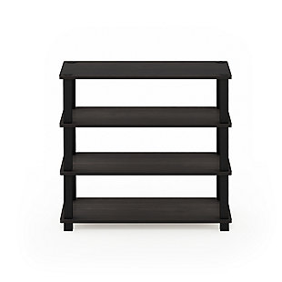This multi-purpose storage rack has four tiers to neatly organize shoes and keep your space clutter free. With no hassle assembly, this durable and efficient piece of furniture can be fun for kids and parents to assemble as a DIY project, since no tools or screws are involved, making assembly a totally safe family project.Made of engineered wood and vinyl | Espresso and black | 4 tiers | Easy assembly (no tools required)