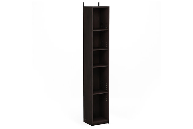 Bring a sense of order to your bathroom with this striking bathroom storage piece. Styled with clean lines for a modern look, this engineered wood storage tower is a delightful addition to any room. Complete with a small footprint but plenty of vertical storage, it’s ideal for those smaller bathrooms that need organization.Made of engineered wood | Espresso finish | 5 shelves | Open shelf design | Clean with damp cloth | Easy assembly with provided hardware