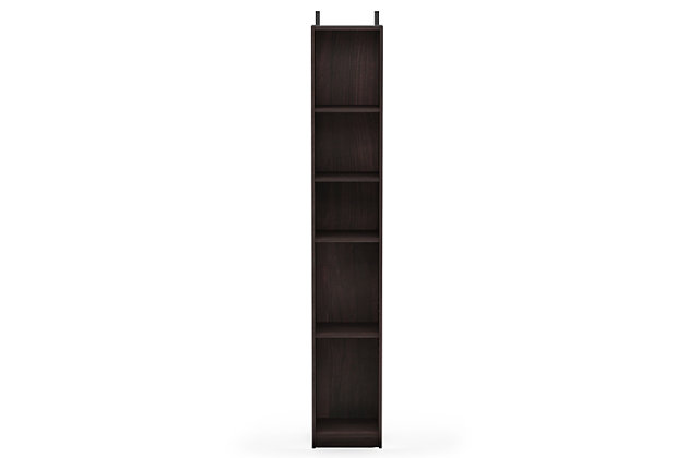 Bring a sense of order to your bathroom with this stri bathroom storage piece. Styled with clean lines for a modern look, this engineered wood storage tower is a delightful addition to any room. Complete with a footprint but plenty of vertical storage, it’s ideal for those er bathrooms that need organization.Made of engineered wood | Espresso finish | 5 shelves | Open shelf design | Clean with damp cloth | Easy assembly with provided hardware
