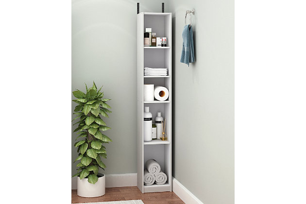 Bring a sense of order to your bathroom with this striking bathroom storage piece. Styled with clean lines for a modern look, this engineered wood storage tower is a delightful addition to any room. Complete with a small footprint but plenty of vertical storage, it’s ideal for those smaller bathrooms that need organization.Made of engineered wood | White finish | 5 shelves | Open shelf design | Clean with damp cloth | Easy assembly with provided hardware