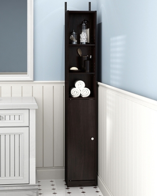 Furinno Indo Slim Door Bath Cabinet, Espresso, large