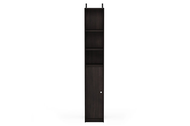 Bring a sense of order to your bathroom with this stri bathroom storage piece. Styled with clean lines for a modern look, this engineered wood storage tower is a delightful addition to any room. Complete with a combination of open and cabinet storage, it’s ideal for those er bathrooms that need organization.Made of engineered wood | Espresso finish | 3 open shelves on top | Lower cabinet space with center shelf | Clean with damp cloth | Easy assembly with provided hardware