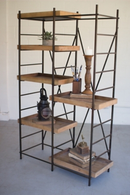 Kalalou Iron Shelving Unit with 6 Adjustable Wooden Shelves, , rollover