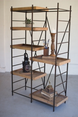 Kalalou Iron Shelving Unit with 6 Adjustable Wooden Shelves, , large