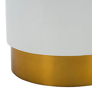 Inspired by contemporary art, this posh round accent table instantly refreshes any living room. Designed with a luxurious gold finish, its bold geometric curves are illuminated by a bright, smooth white finish. A stunning surface for cocktails or canapes.Electroplated; mdf and iron/steel | No assembly required | Dust regularly with a soft, dry cloth; use adhesive felt pads/coasters to protect furniture; never use oiled/treated cloths on lacquered finishes