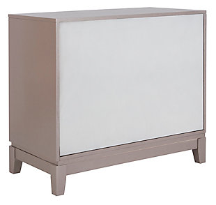 A reflection of impeccable taste, this chic contemporary chest instantly upgrades any living room. Finely crafted with acacia wood, its design features a gorgeous pattern on its beautiful mirrored front. Its stylish storage makes it a designer favorite.Paint, mdf/acacia wood, antimony, mirror | Assembly required | Shelf dimensions: 31" x 13.7" x 22"