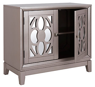 A reflection of impeccable taste, this chic contemporary chest instantly upgrades any living room. Finely crafted with acacia wood, its design features a gorgeous pattern on its beautiful mirrored front. Its stylish storage makes it a designer favorite.Paint, mdf/acacia wood, antimony, mirror | Assembly required | Shelf dimensions: 31" x 13.7" x 22"