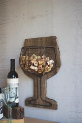 Kalalou Wood And Wire Wall Wine Cork Holder, , large