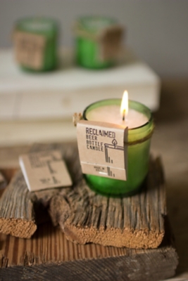 Kalalou Recycled Green Glass Beer Bottle Candle Set Of 6 Ashley Furniture Homestore