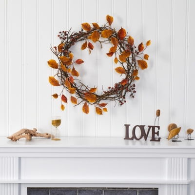 Harvest 19" Harvest Leaf, Berries and Twig Artificial Wreath, , rollover