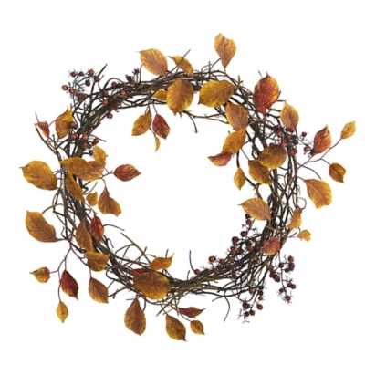 Harvest 19" Harvest Leaf, Berries and Twig Artificial Wreath, , large