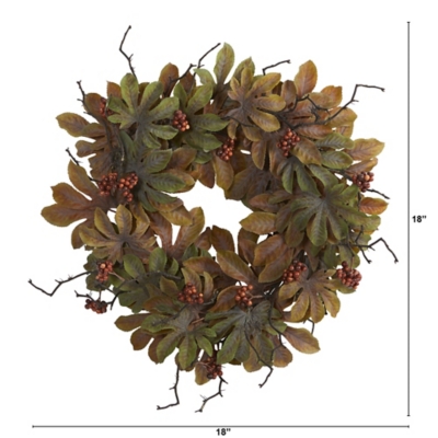 Harvest 24" Fatsia with Berries Autumn Artificial Wreath, , large