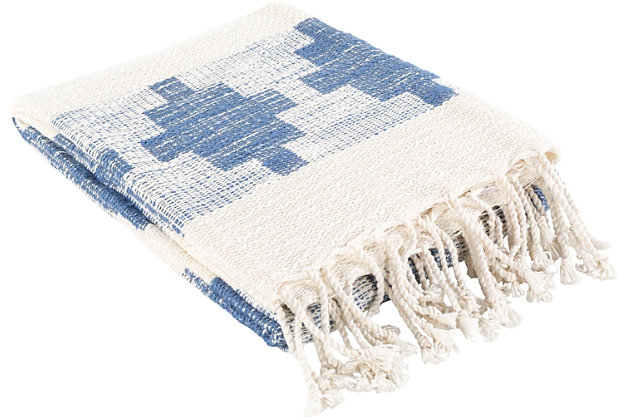 This comfy throw made of cotton aims to please with a cool take on tribal-hip style. Add an exotic element to your space to create a mood of easy, effortless elegance.Made of cotton | Fringe accent | Spot clean recommended, line dry | Imported