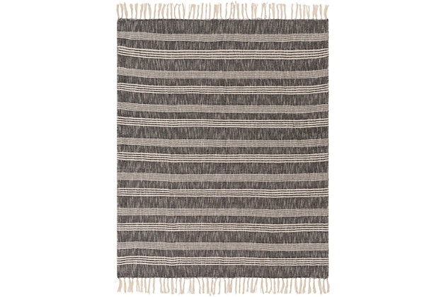 Fringe benefit. Sporting fringed details for a fun, flirty feel, this easy-elegant throw blanket has so much appeal. What a timeless choice for incorporating texture and tone and making a space more alluring.Made of cotton | Fringe accent | Spot clean recommended, line dry | Imported