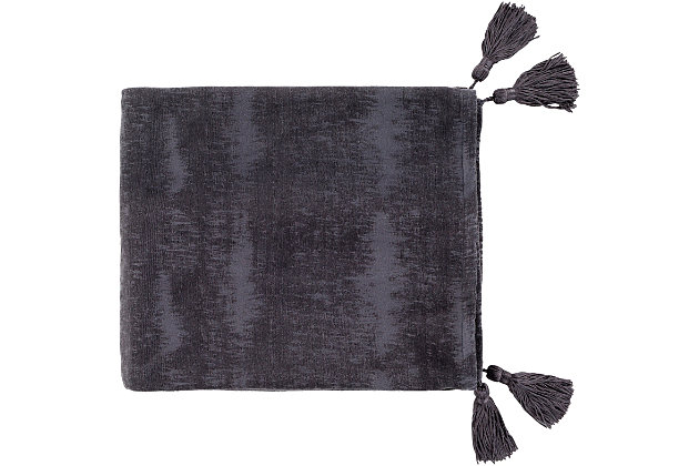Fringe benefit. Sporting fringed details for a fun, flirty feel, this decadently soft throw blanket has so much appeal. What a luxuriously affordable choice for those who know how to cozy up in style.Chenille cotton front; cotton back cover | Tassel accent | Spot clean recommended, line dry | Imported