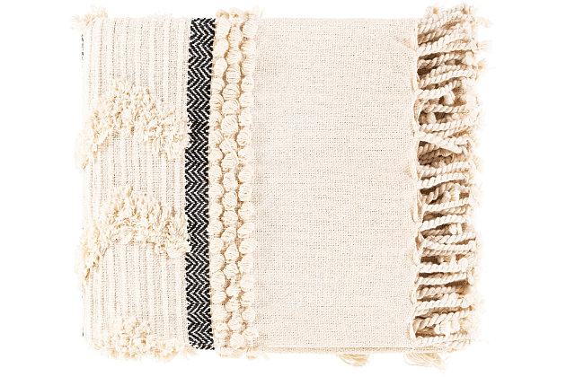 Fringe benefit. Sporting fringed details for a fun, flirty feel, this easy-elegant throw blanket has so much appeal. What a timeless choice for incorporating texture and tone and making a space more alluring.Cotton/chenille cover | Fringe details | Polyfill insert included | Spot clean recommended, line dry | Imported