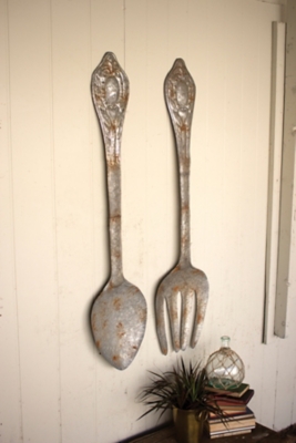 "15"x60" Fork and Spoon Wall Decor (Set of 2)", Rustic Metal Finish