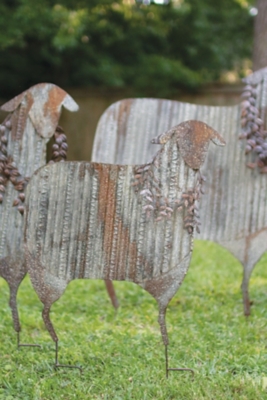 Christmas Set of Three Corrugated Metal Christmas Sheep Yard Art, , rollover