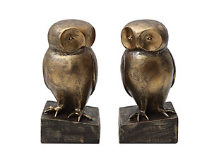 Resin Owl Shaped Bookends With Bronze Finish (set Of 2 Pieces), , rollover