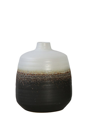 Small Black And White Ceramic Vase With Brown Reactive Glaze Accent, , rollover