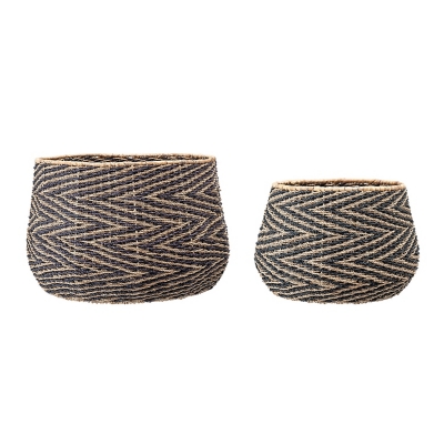 Handwoven Black And Natural Chevron Patterned Seagrass Baskets (set Of 2 Sizes), , rollover