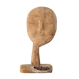 14" Hand-carved Teak Wood Face Resting On Hand Figurine, , rollover