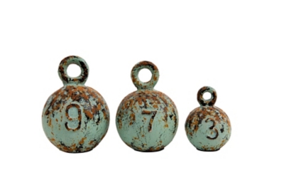 Heavily Distressed Round Resin Weights With Handles (set Of 3 Sizes), , large