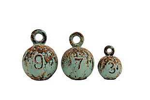 Heavily Distressed Round Resin Weights With Handles (set Of 3 Sizes), , large
