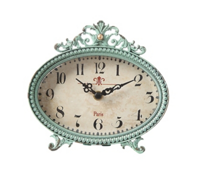 Green Antiqued Pewter Mantel Clock, , large