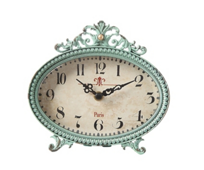 Green Antiqued Pewter Mantel Clock, , large