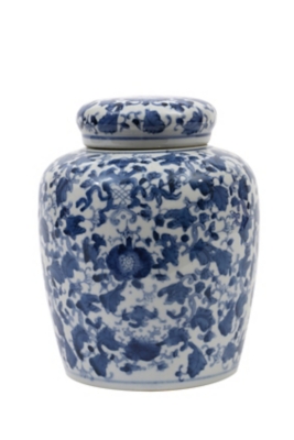 Decorative Blue And White Ceramic Ginger Jar With Lid, , large