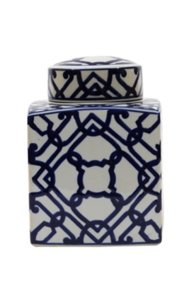 Blue And White Ceramic Ginger Jar With Lid, , rollover