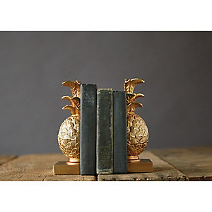 Pineapple Shaped Gold Resin Bookends (set Of 2 Pieces), , rollover