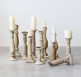 Set Of 6 Different Found Wood And Metal Candleholders, , rollover