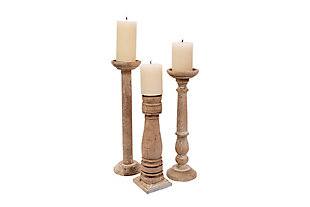 Set Of 6 Different Found Wood And Metal Candleholders, , large
