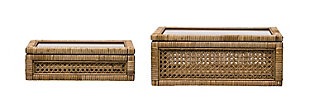Woven Rattan Display Boxes With Glass Lids And Fir Wood Frame (set Of 2 Sizes), , large