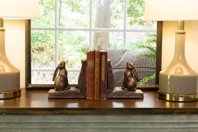 Home Accents Rustic Bronze Rabbit On Book Resin Bookends (set Of 2 Pieces), Metallic